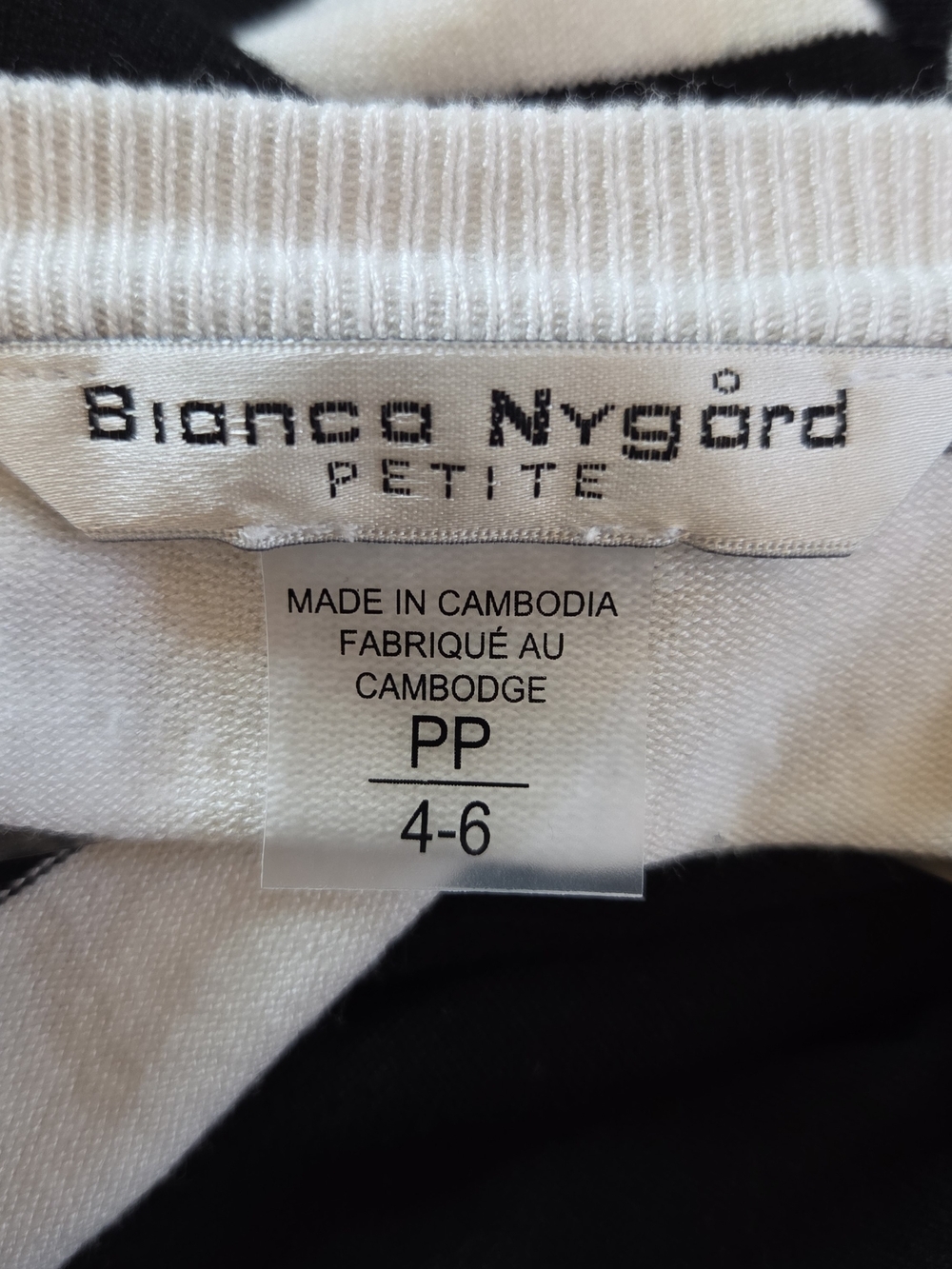 Bianca Nygard Women’s Black V-Neck Sweater with White Trim and Striped Cuffs - Picture 5 of 5